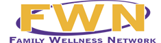 Logo with letters FWN in gold and purple.